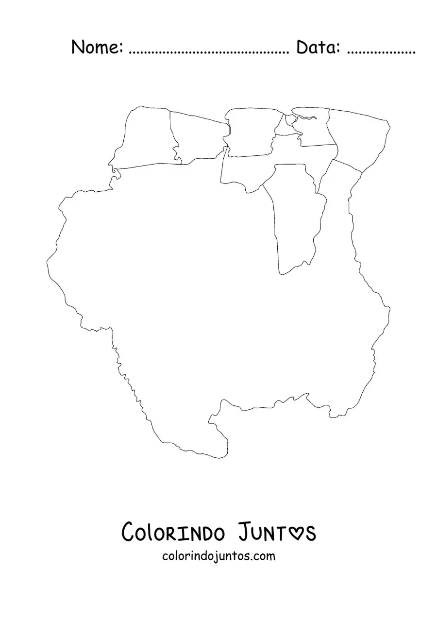 Desenho para colorir de mapa político do Suriname