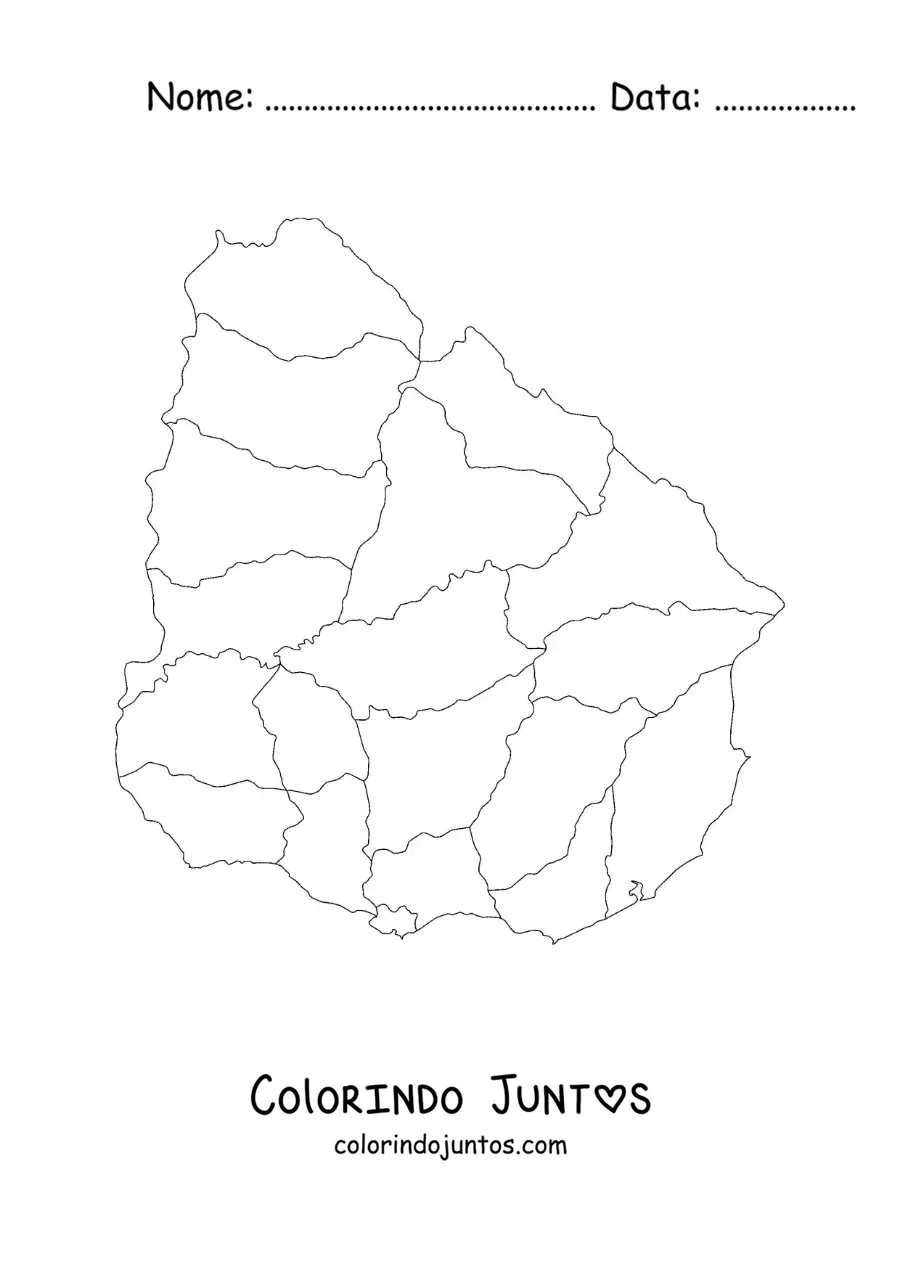 Desenho para colorir de mapa político do Uruguai