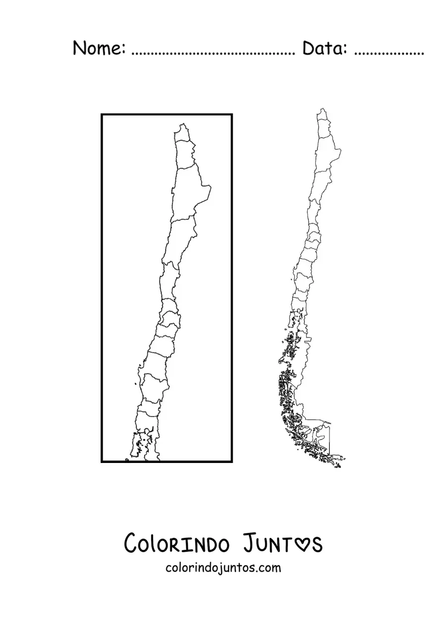 Desenho para colorir de mapa político do Chile