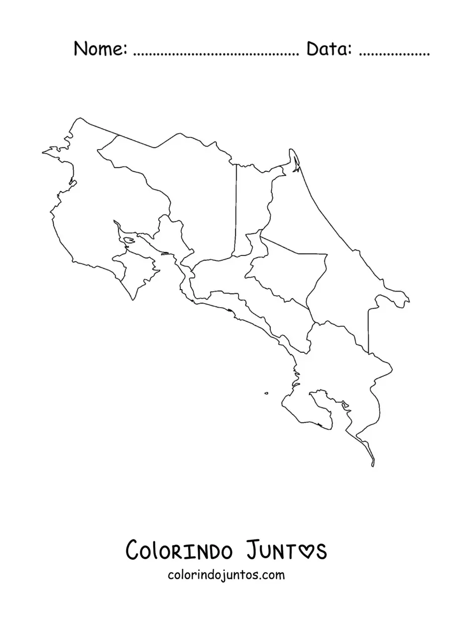 Desenho para colorir de mapa político da Costa Rica