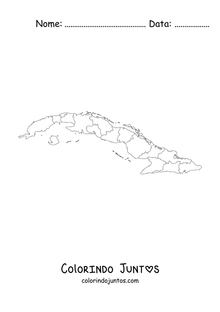 Desenho para colorir de mapa político de Cuba