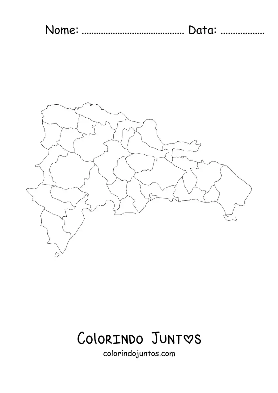 Desenho para colorir de mapa político da República Dominicana