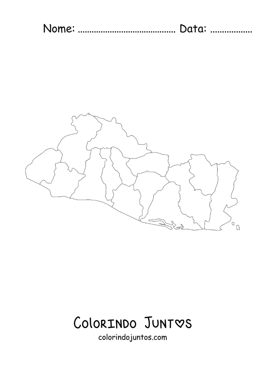 Desenho para colorir de mapa político de El Salvador