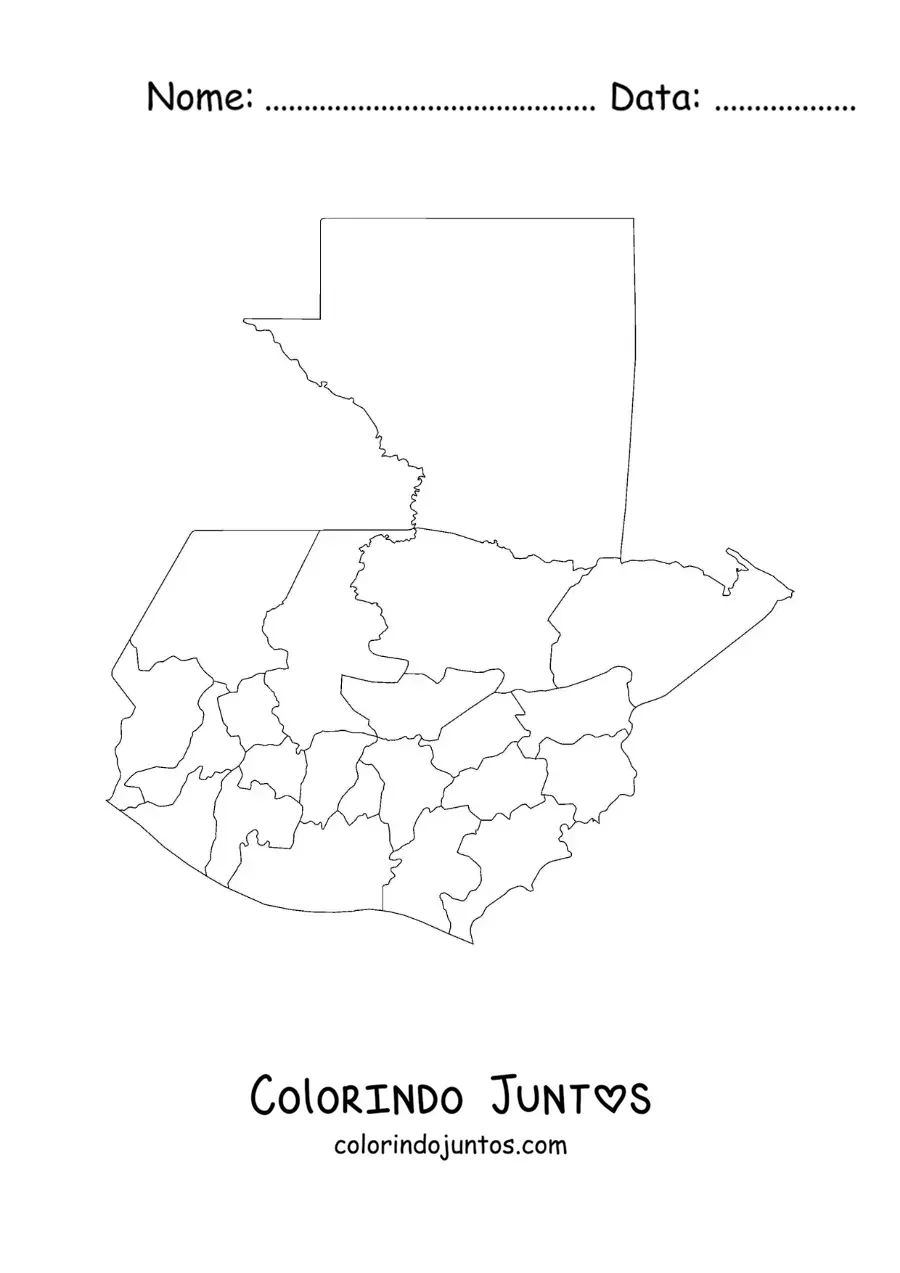 Desenho para colorir de mapa político da Guatemala