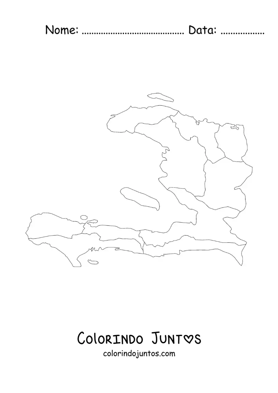 Desenho para colorir de mapa político do Haiti