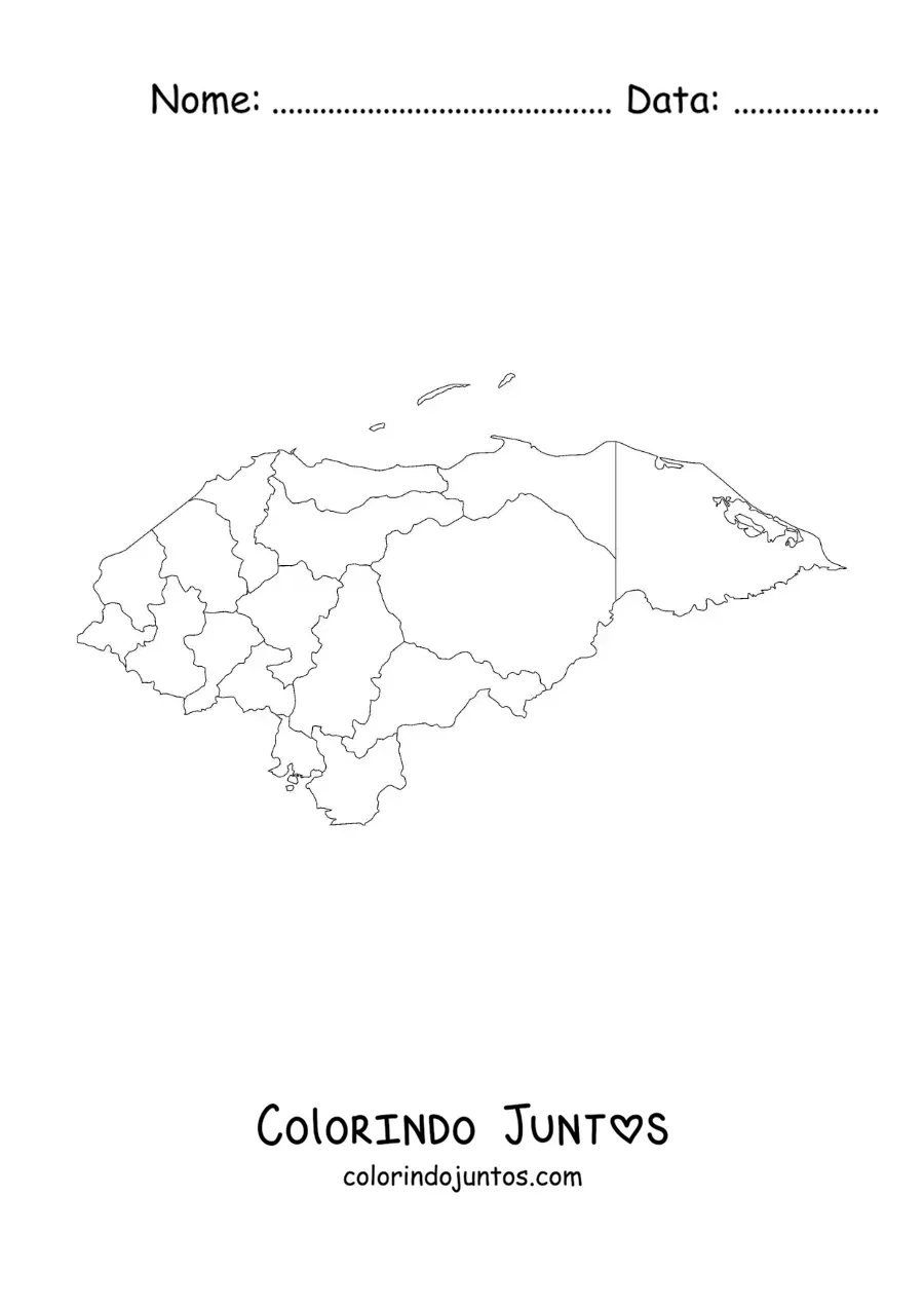 Desenho para colorir de mapa político de Honduras