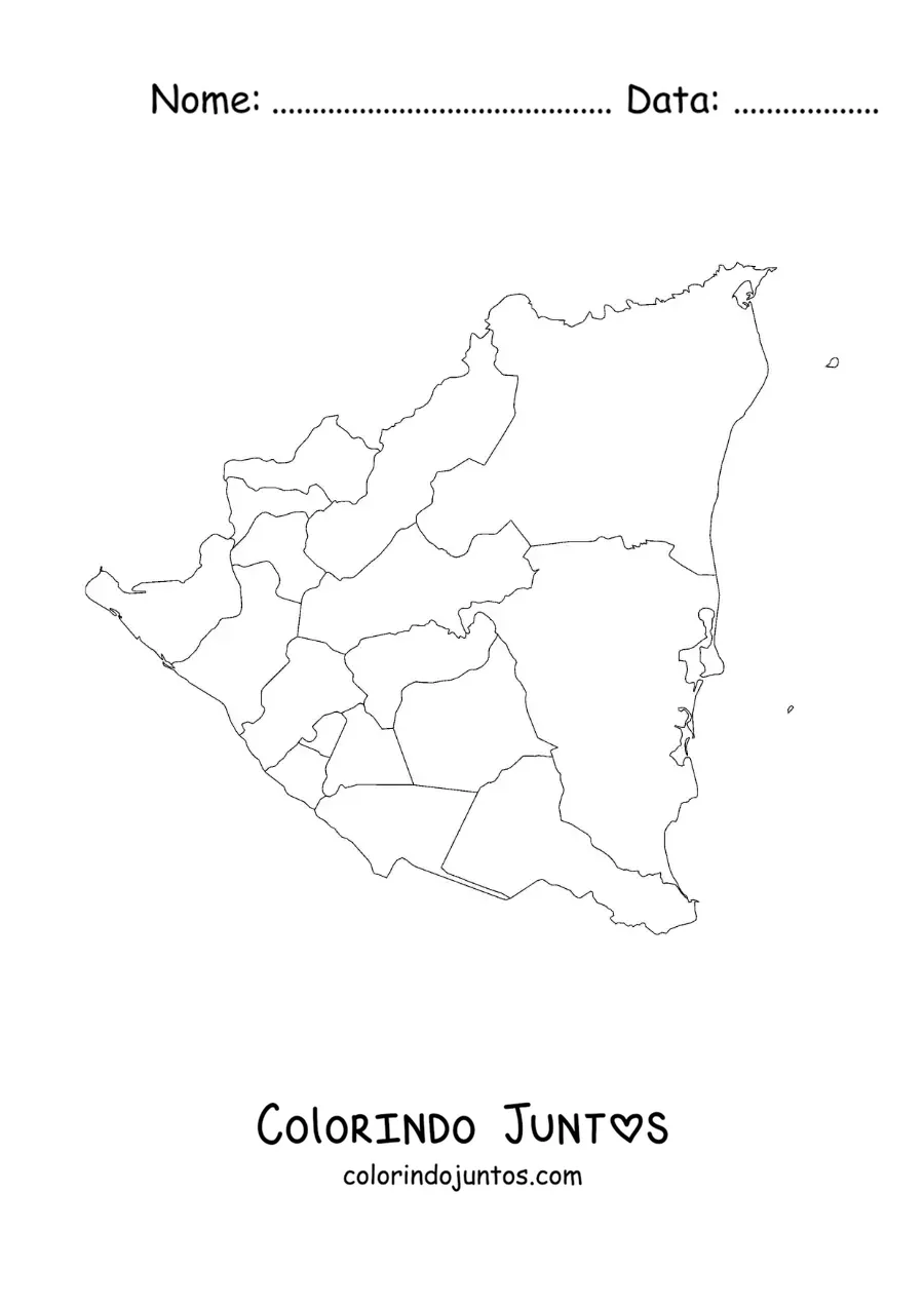 Desenho para colorir de mapa político da Nicarágua