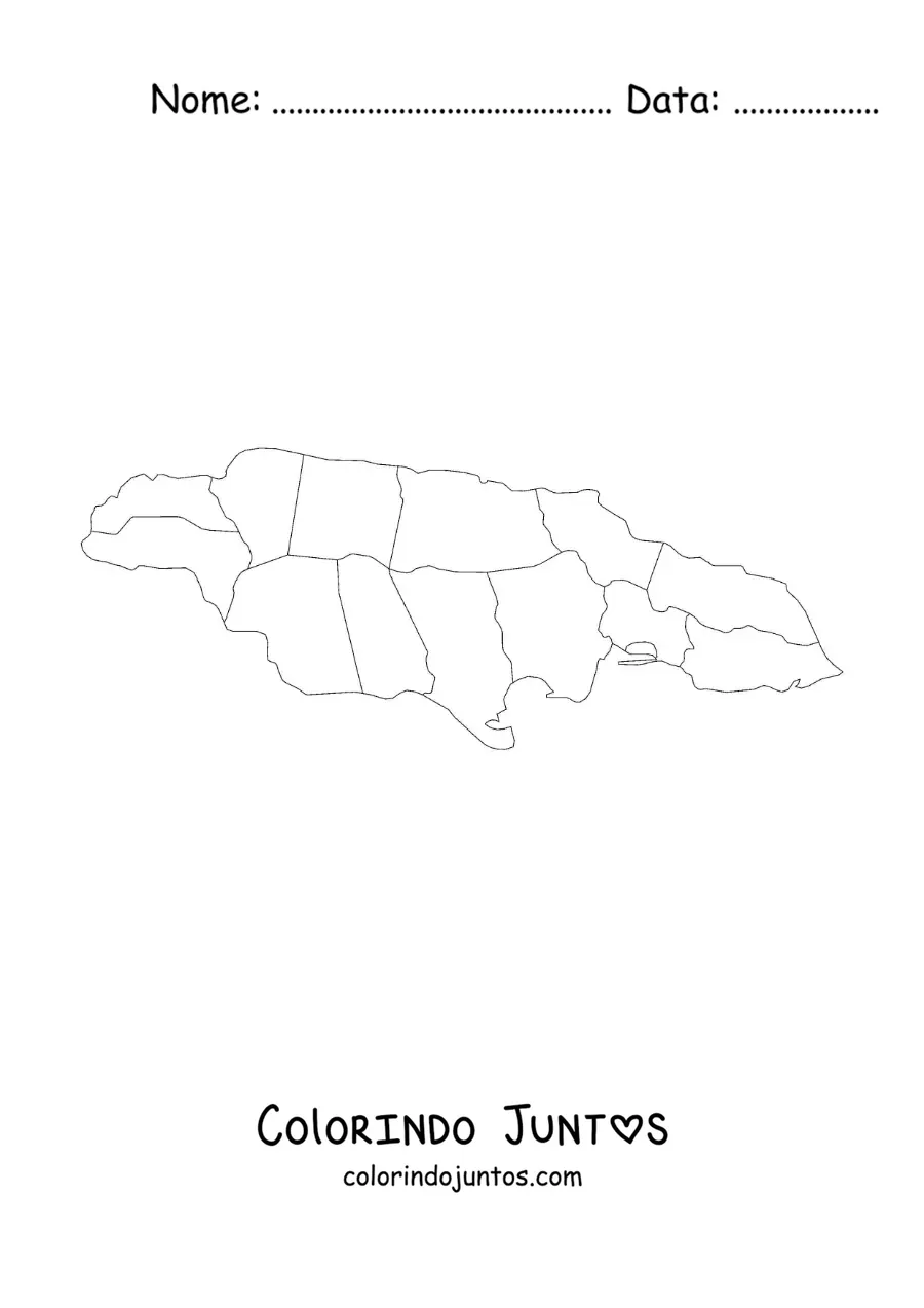 Desenho para colorir de mapa político da Jamaica