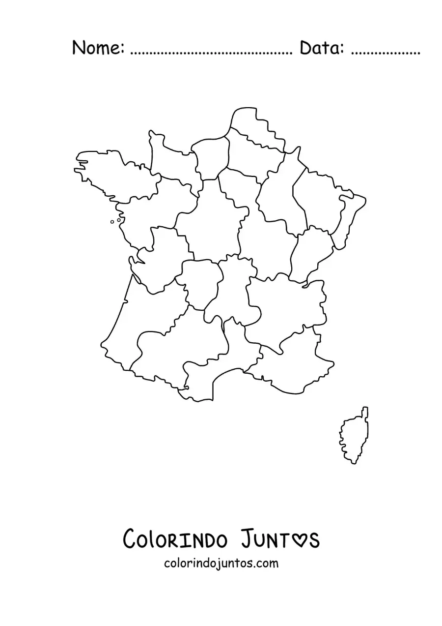 Desenho para colorir de mapa político da França
