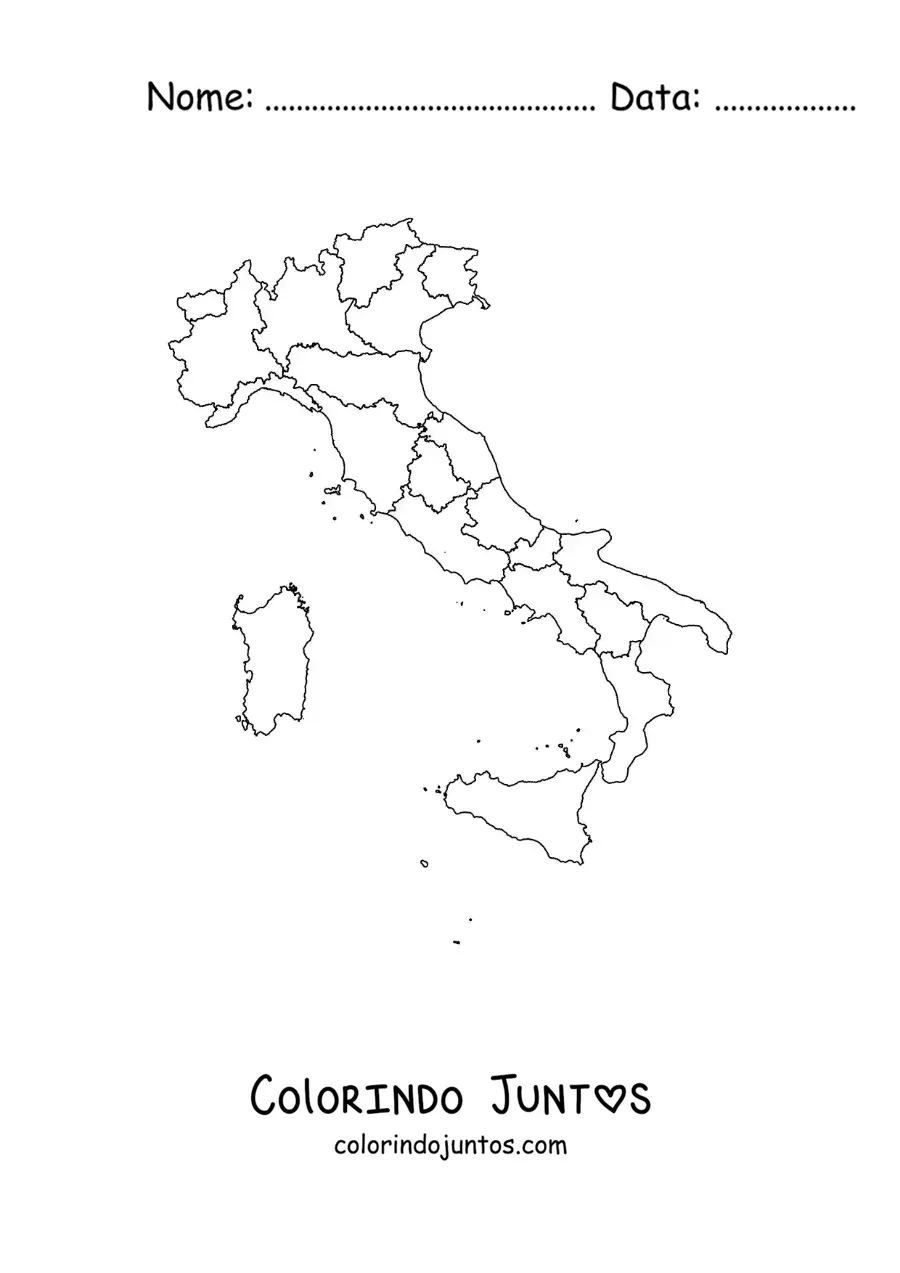 Desenho para colorir de mapa político da Itália