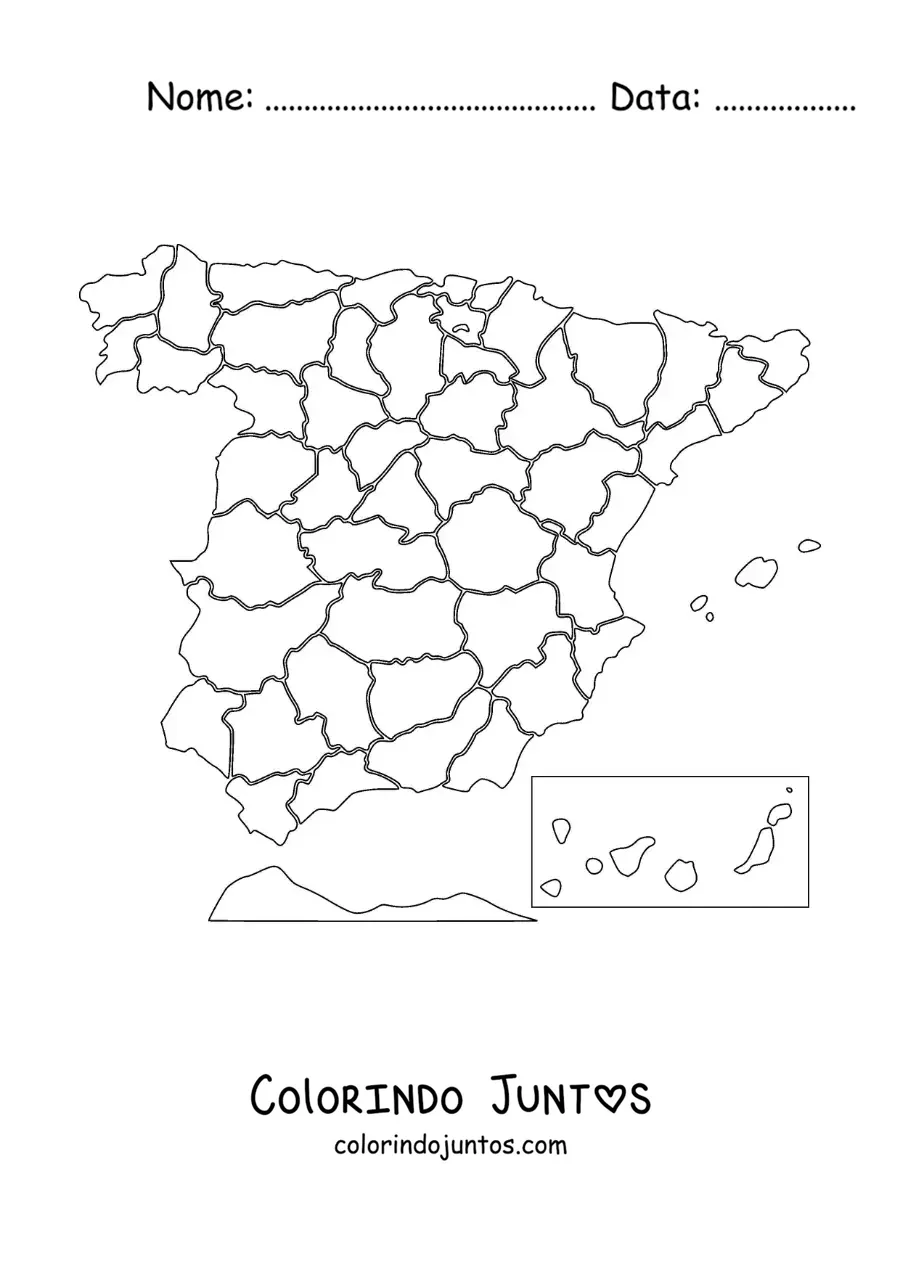 Desenho para colorir de mapa político da Espanha