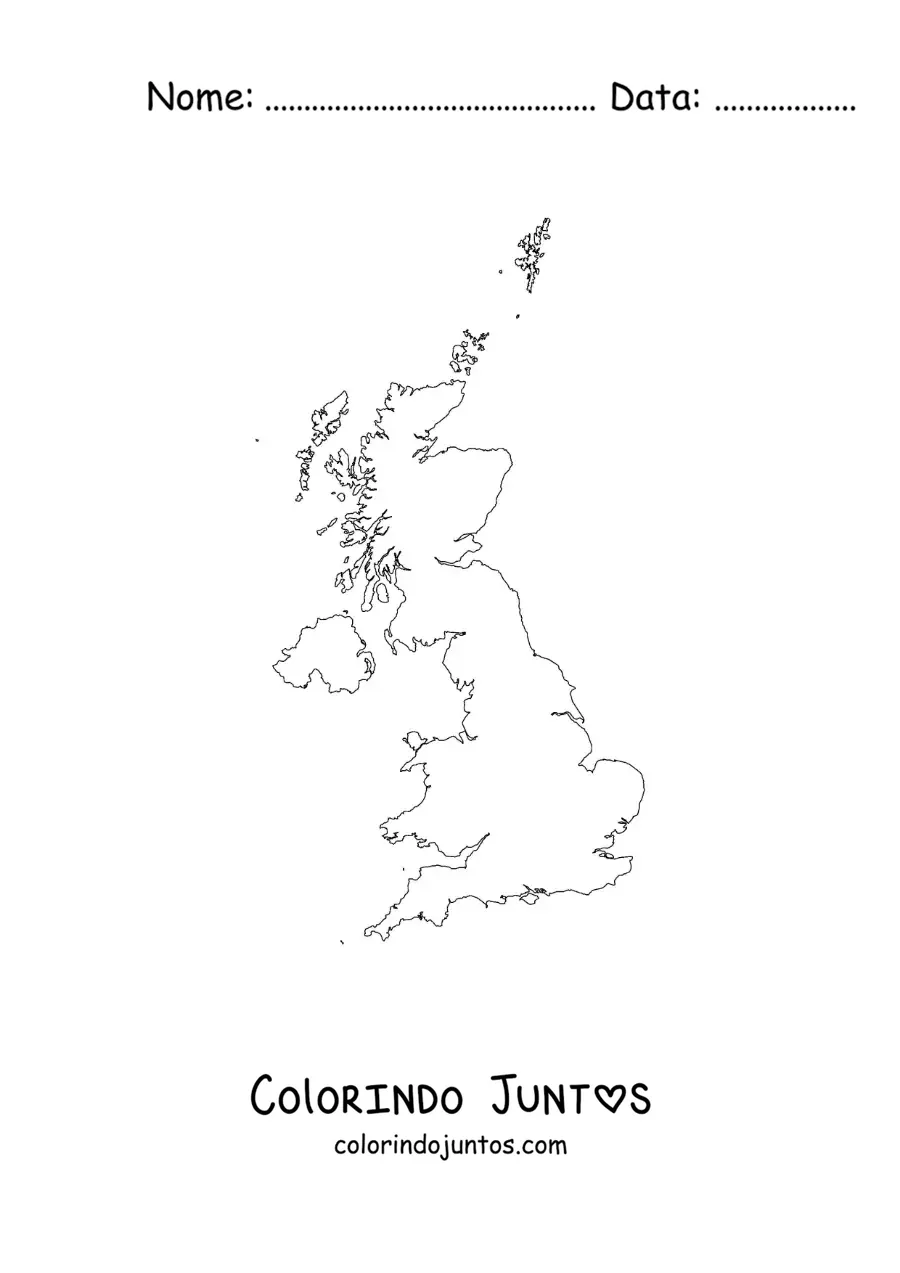 Desenho para colorir de mapa político do Reino Unido