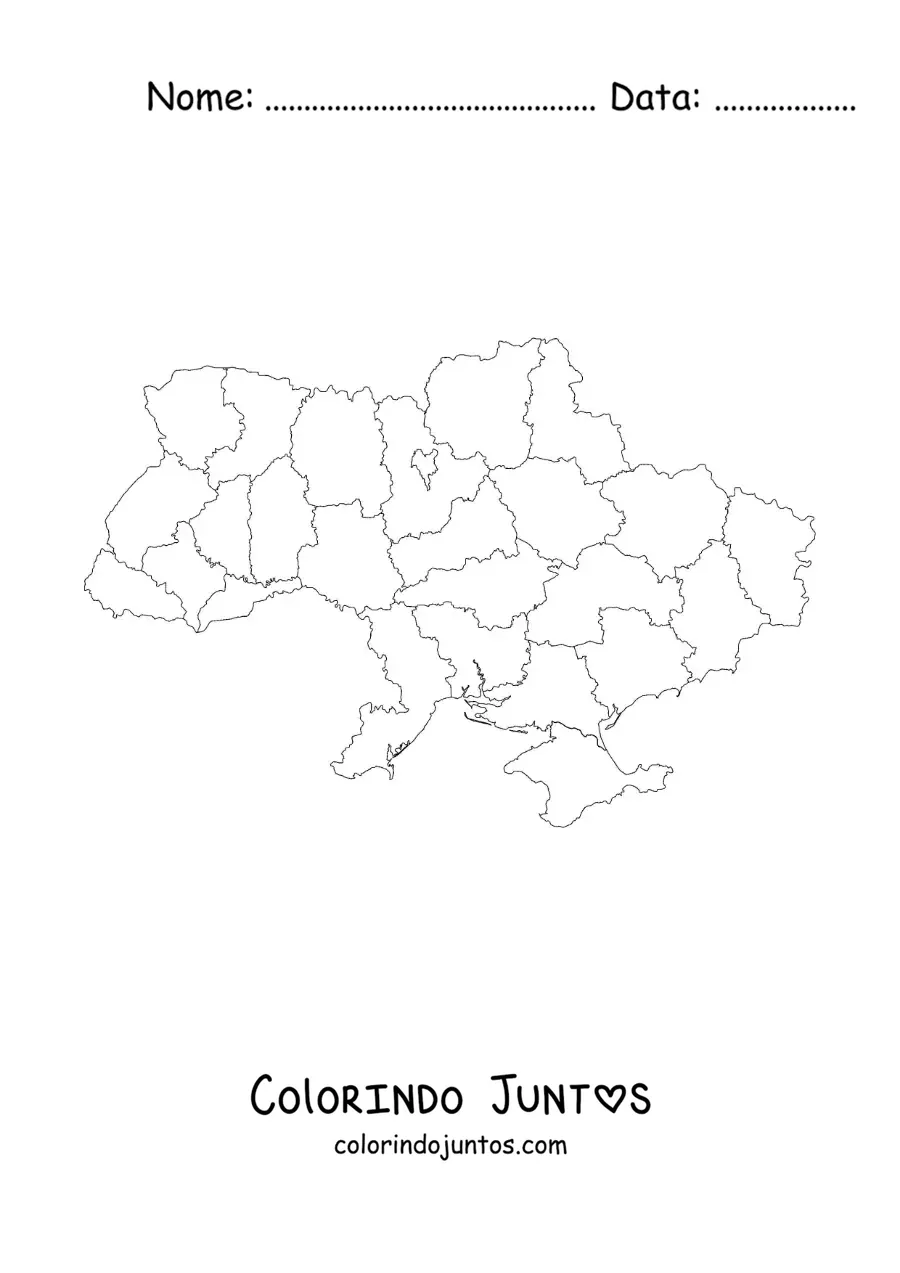 Desenho para colorir de mapa político da Ucrânia
