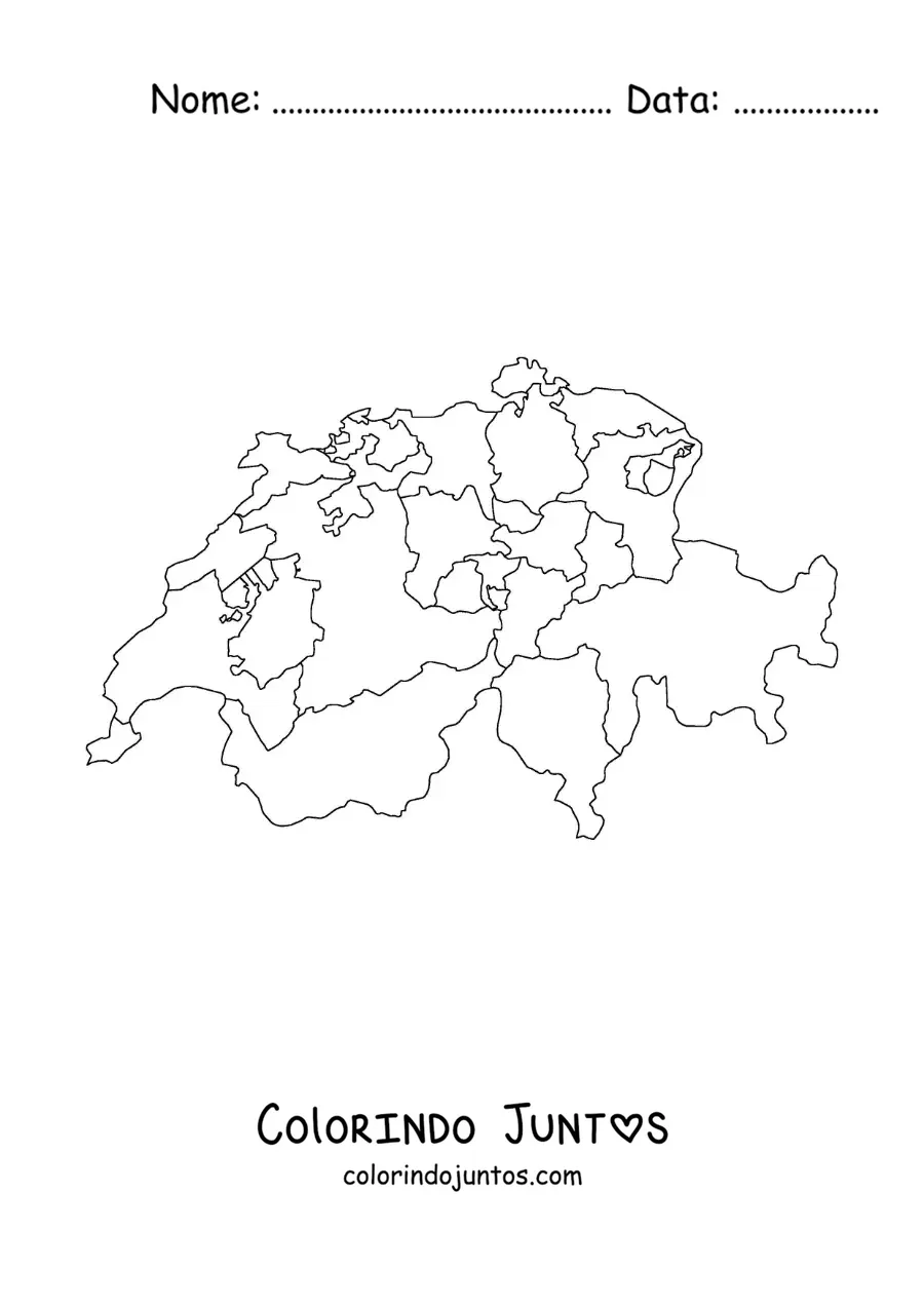 Desenho para colorir de mapa político da Suíça