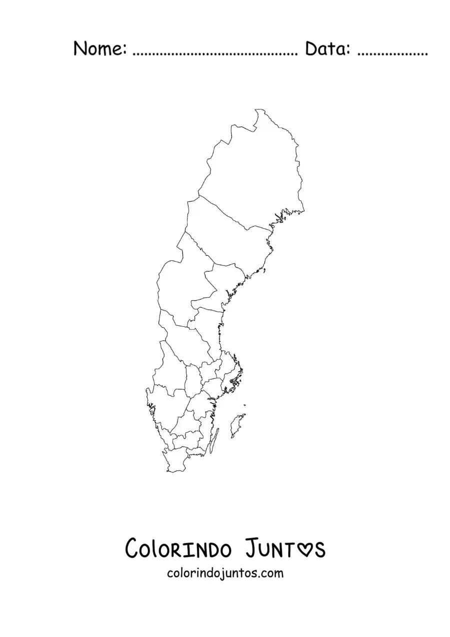 Desenho para colorir de mapa político da Suécia