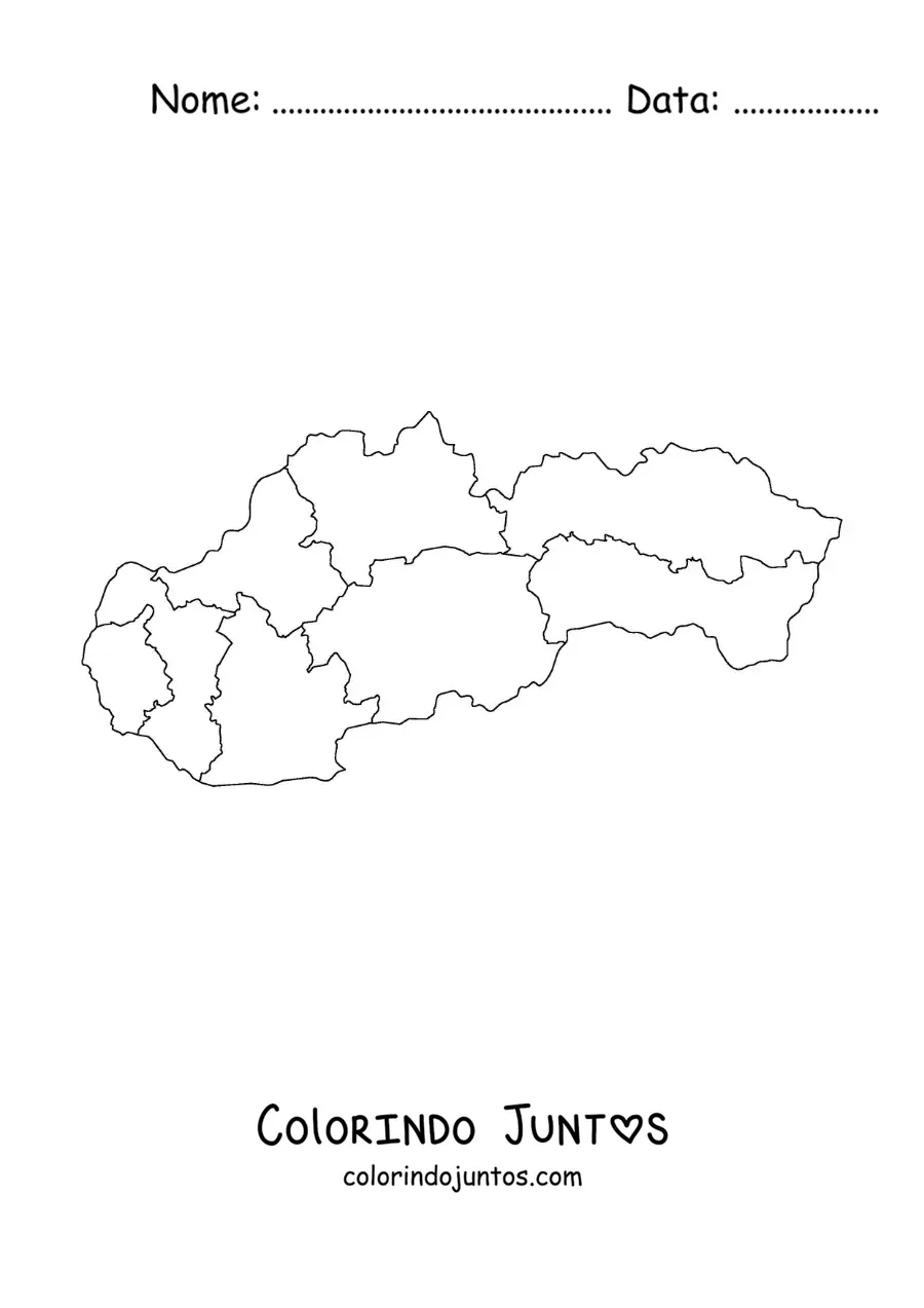 Desenho para colorir de mapa político da Eslováquia