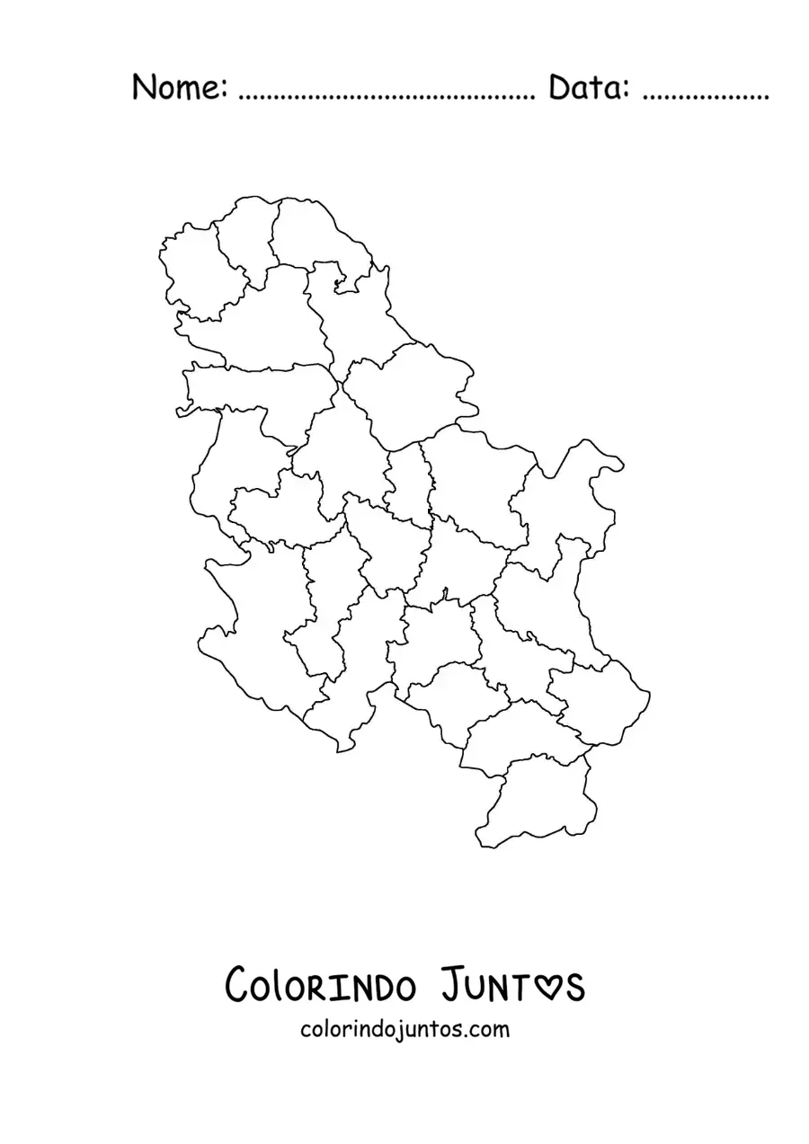 Desenho para colorir de mapa político da Sérvia