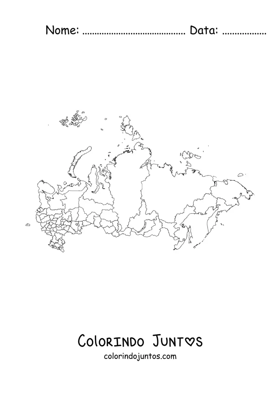 Desenho para colorir de mapa político da Rússia