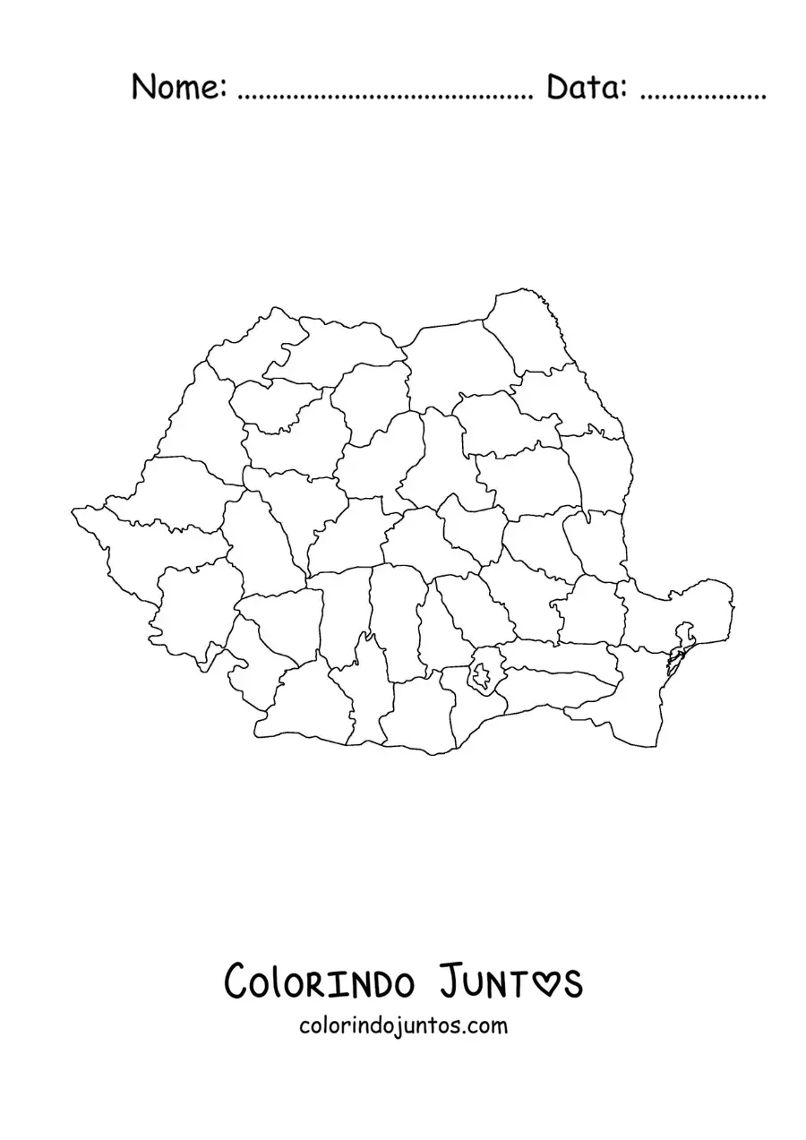 Desenho para colorir de mapa político da Romênia