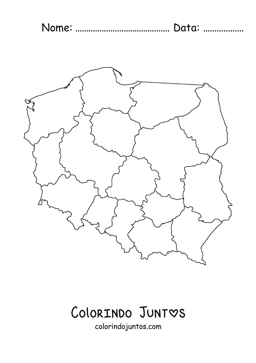 Desenho para colorir de mapa político da Polônia