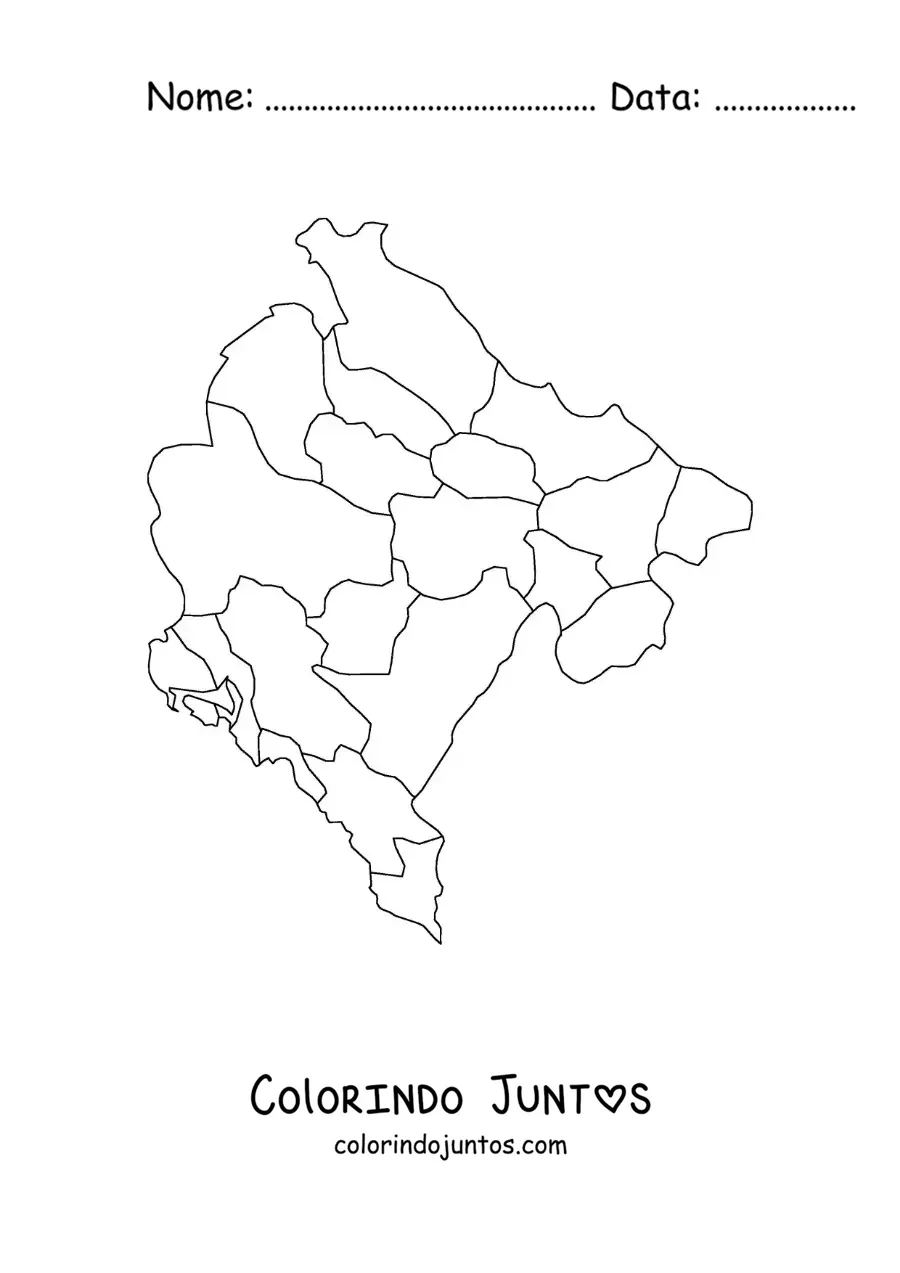 Desenho para colorir de mapa político de Montenegro