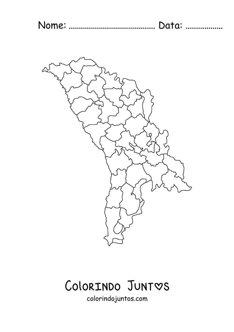 Desenho para colorir de mapa político da Moldávia