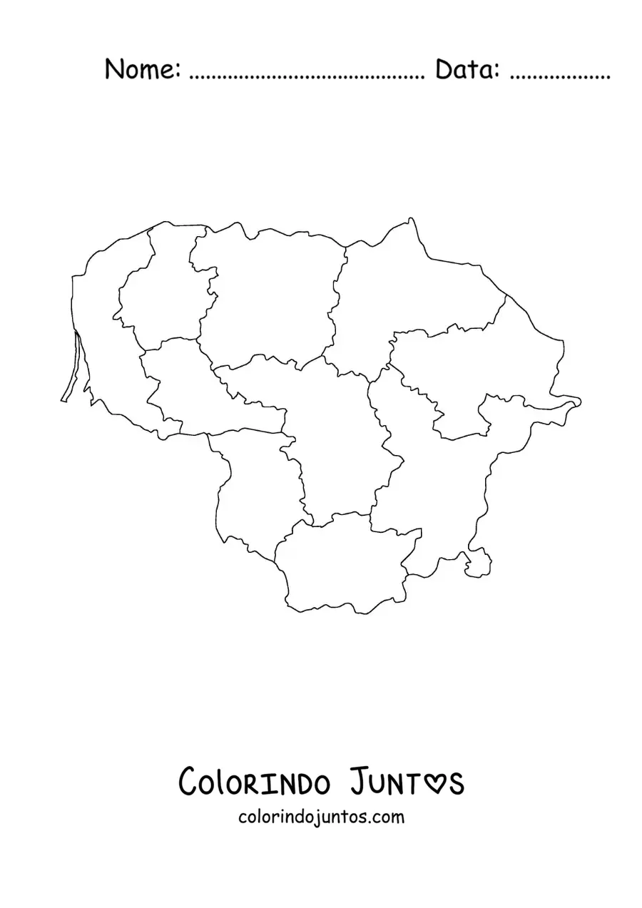 Desenho para colorir de mapa político da Lituânia