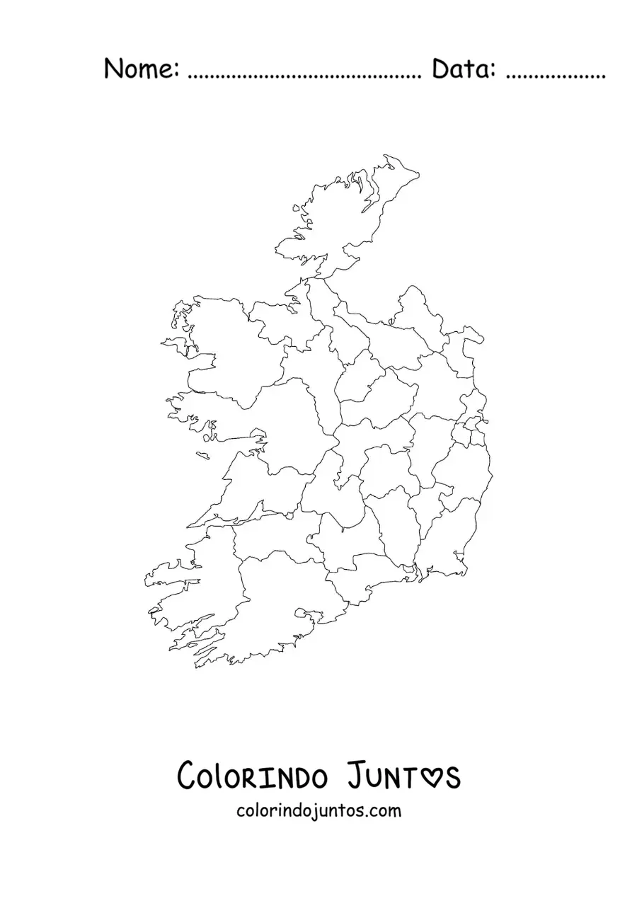 Desenho para colorir de mapa político da Irlanda