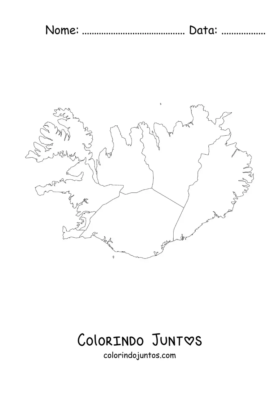 Desenho para colorir de mapa político da Islândia