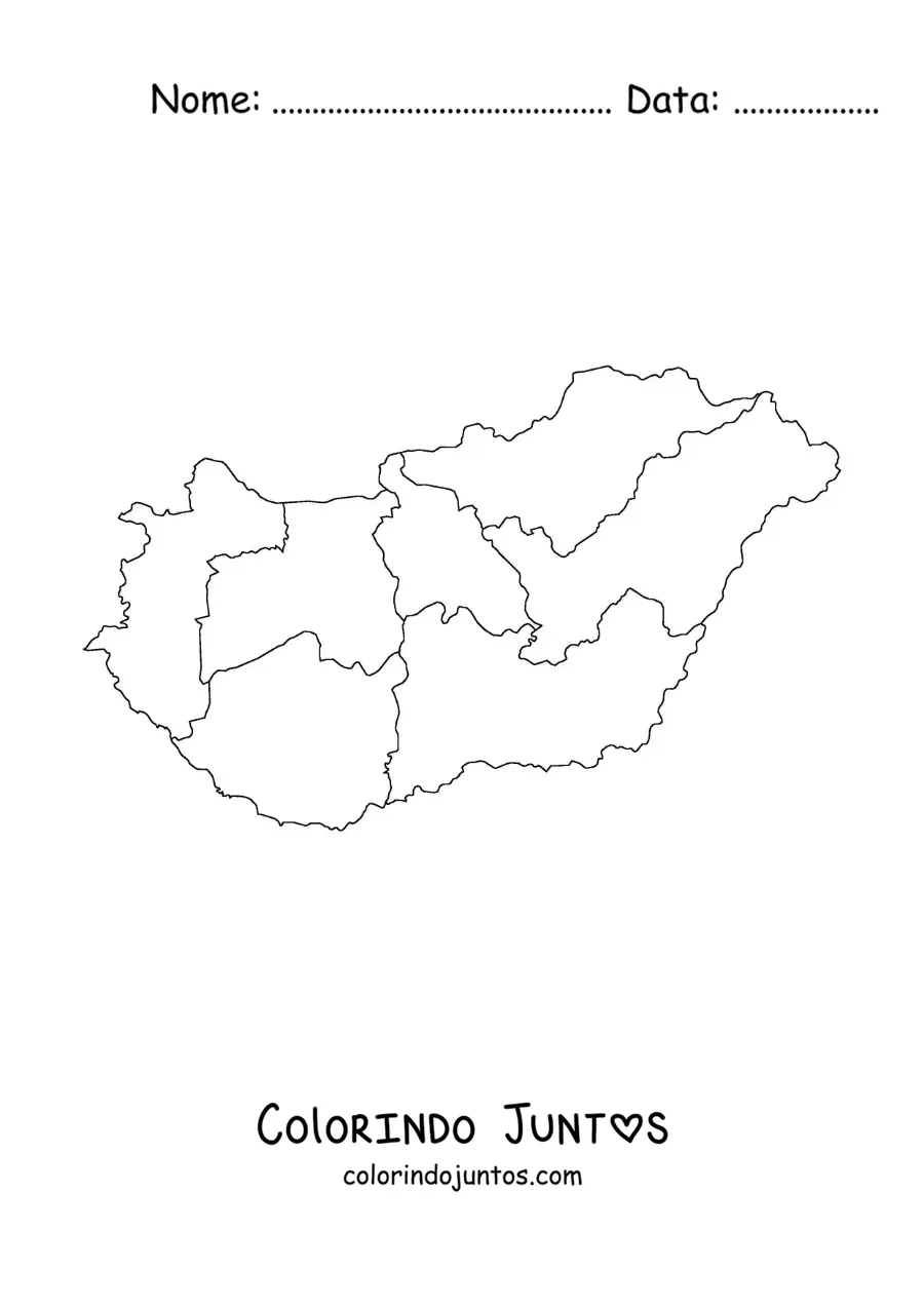Desenho para colorir de mapa político da Hungria