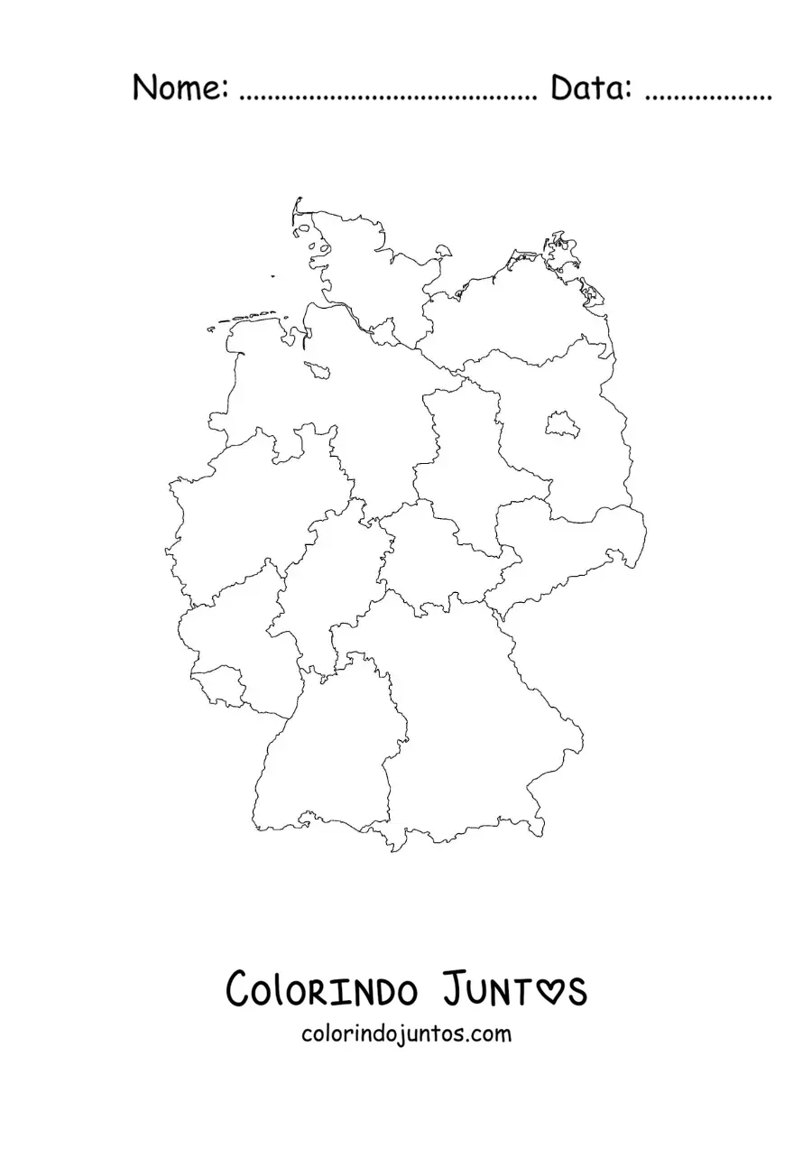 Desenho para colorir de mapa político da Alemanha