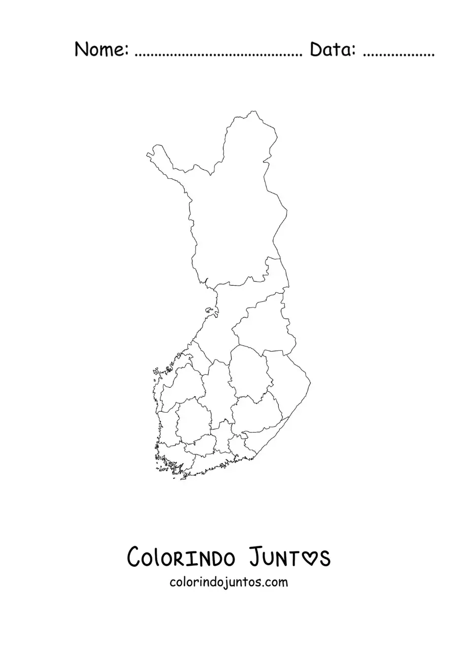 Desenho para colorir de mapa político da Finlândia