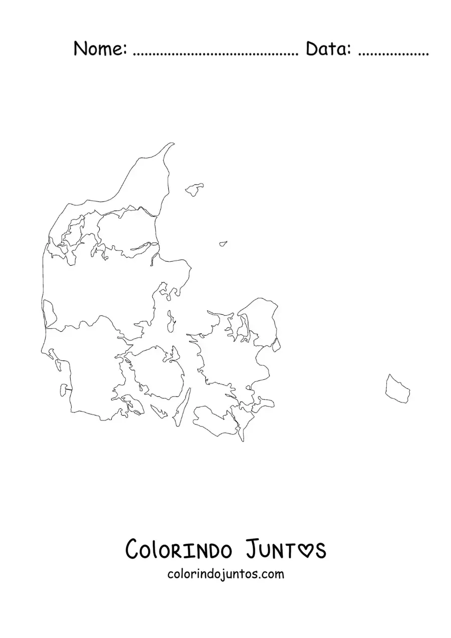 Desenho para colorir de mapa político da Dinamarca