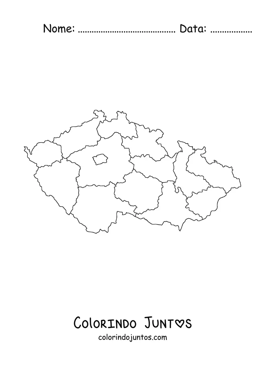 Desenho para colorir de mapa político da República Tcheca