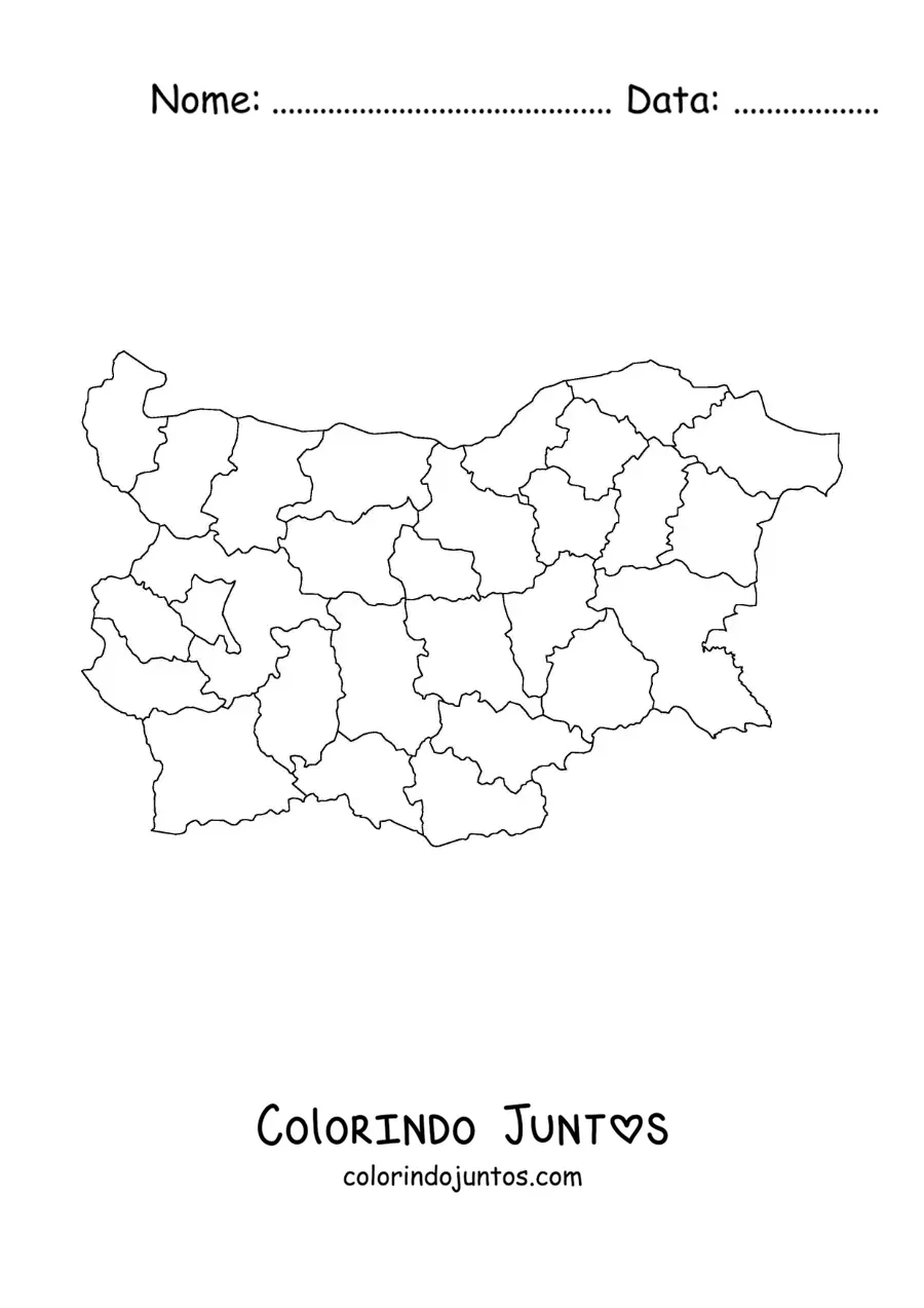 Desenho para colorir de mapa político da Bulgária