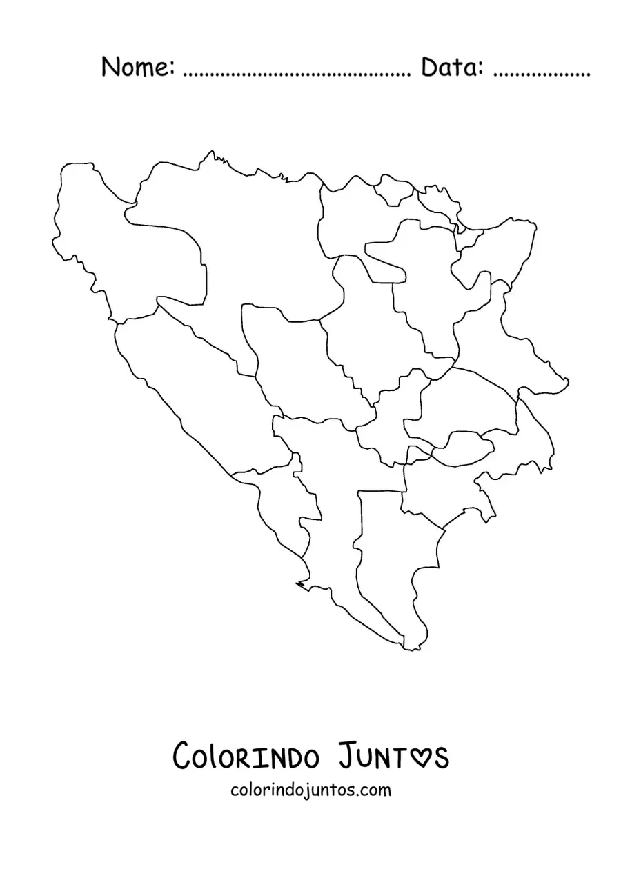 Desenho para colorir de mapa político da Bósnia e Herzegovina
