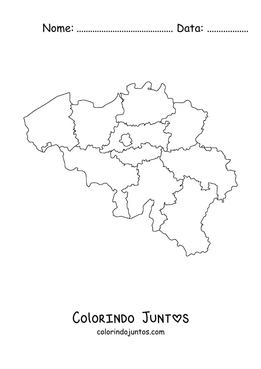Desenho para colorir de mapa político da Bélgica