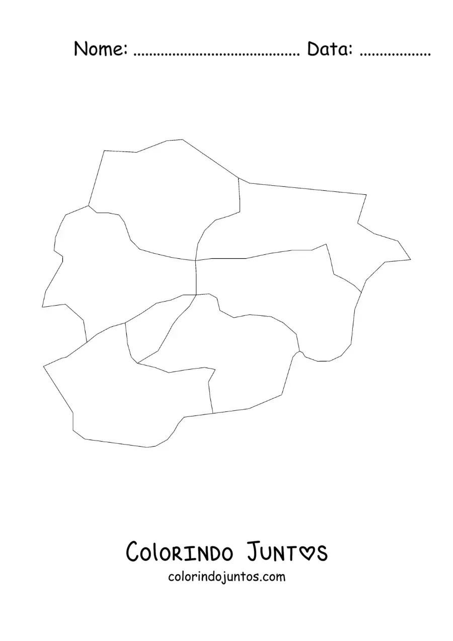 Desenho para colorir de mapa político de Andorra