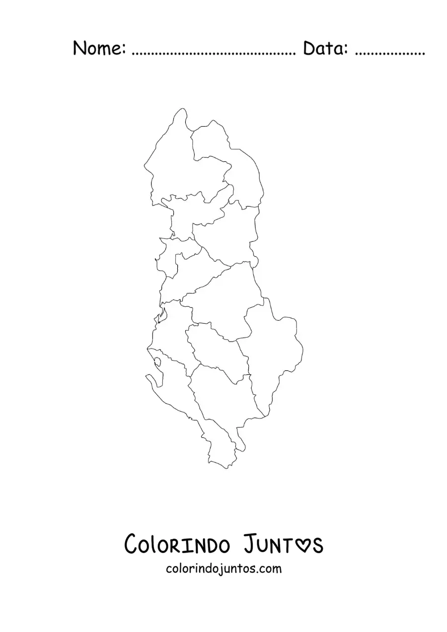 Desenho para colorir de mapa político da Albânia