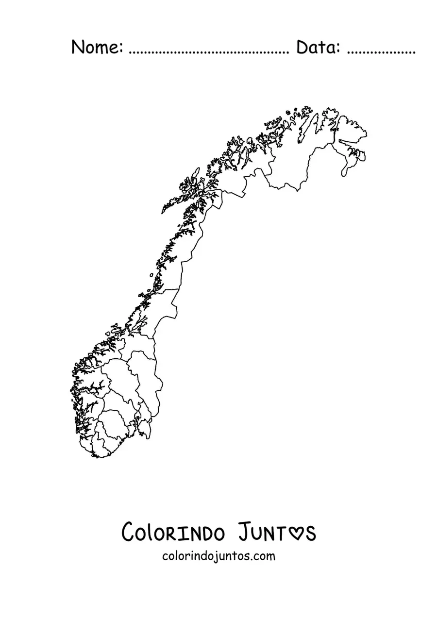 Desenho para colorir de mapa político da Noruega