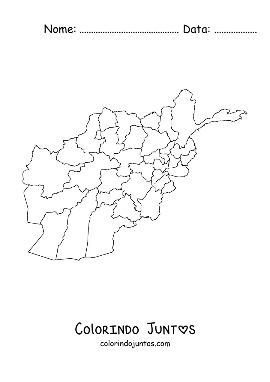 Desenho para colorir de mapa político do Afeganistão