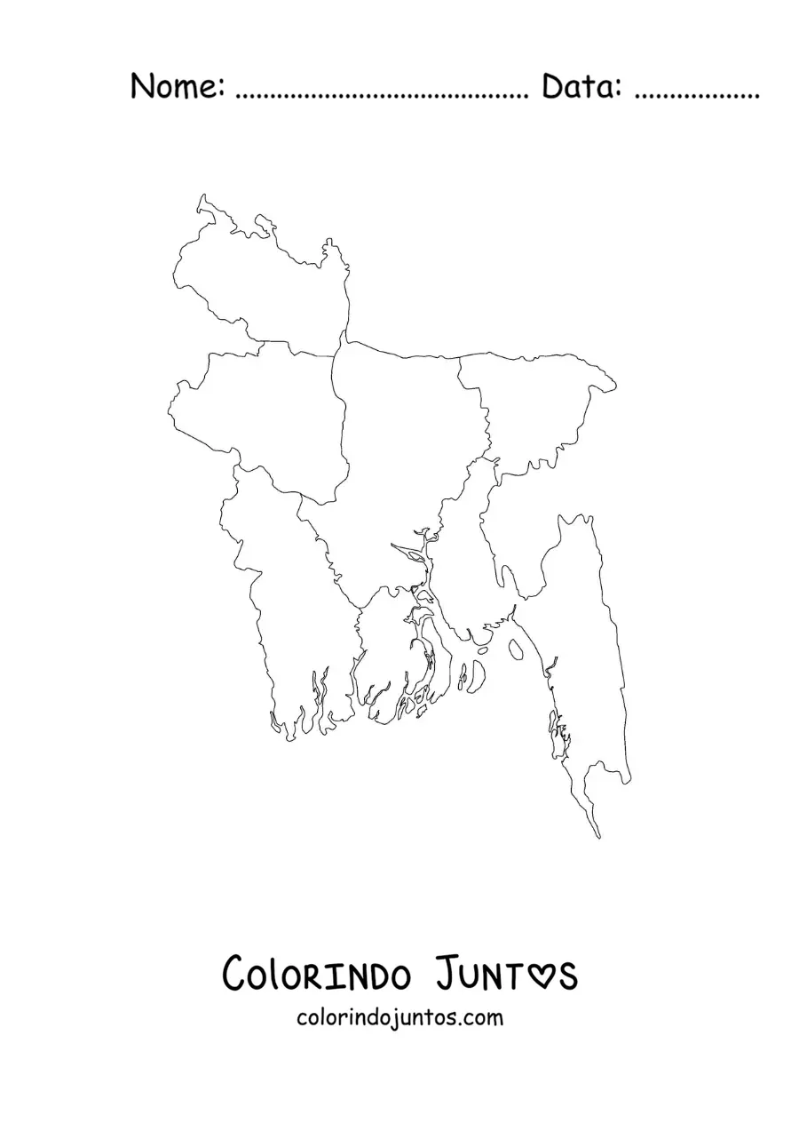 Desenho para colorir de mapa político de Bangladesh