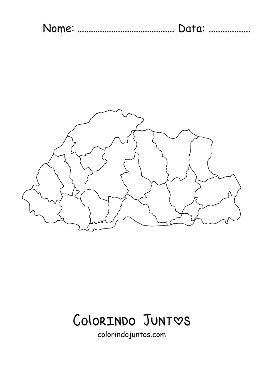 Desenho para colorir de mapa político do Butão