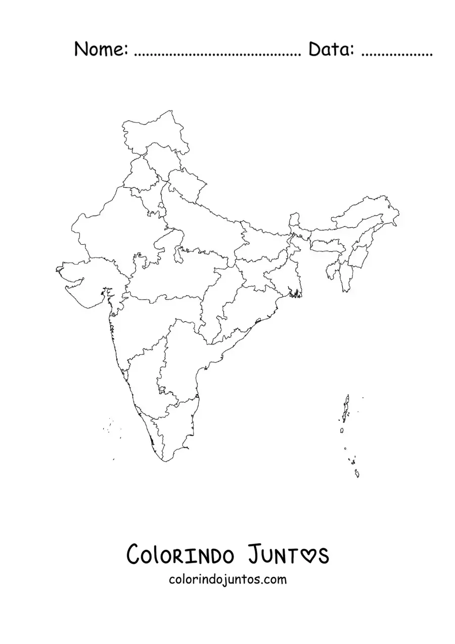 Desenho para colorir de mapa político da Índia