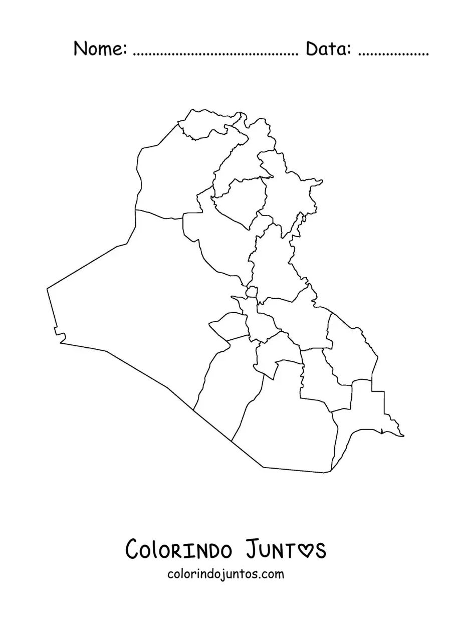 Desenho para colorir de mapa político do Iraque