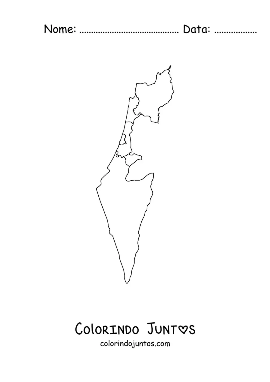 Desenho para colorir de mapa político de Israel