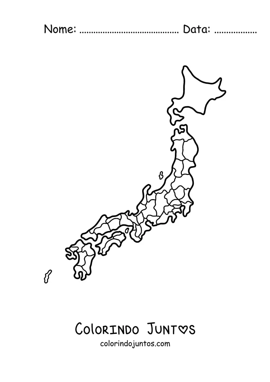 Desenho para colorir de mapa político do Japão