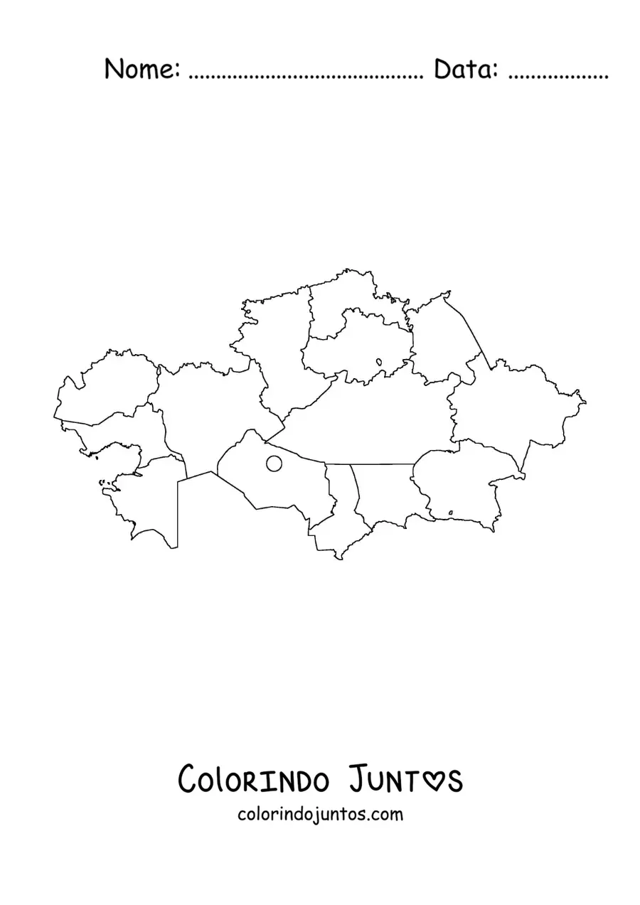 Desenho para colorir de mapa político do Cazaquistão