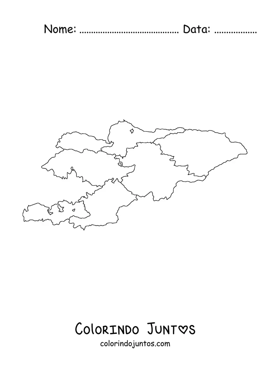Desenho para colorir de mapa político do Quirguistão