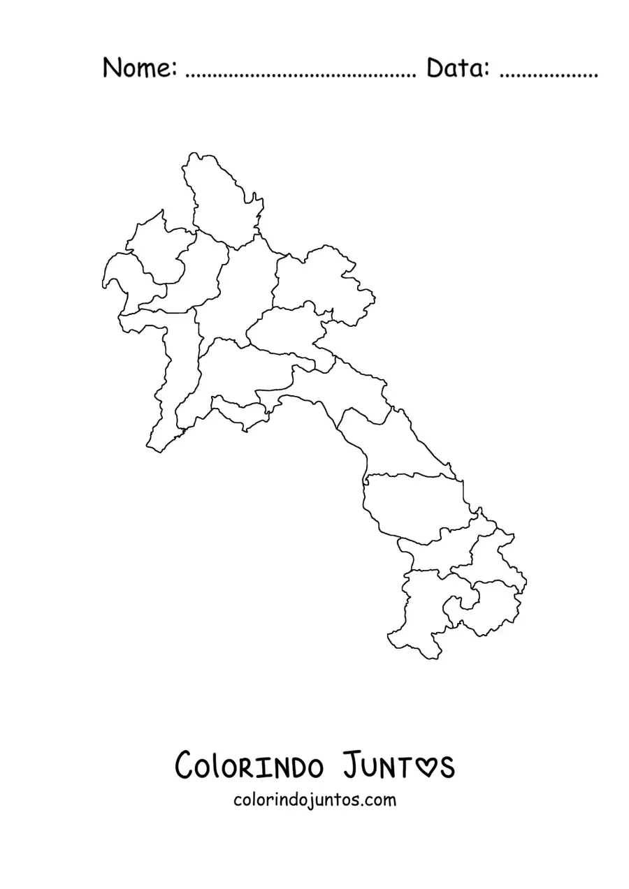Desenho para colorir de mapa político do Laos